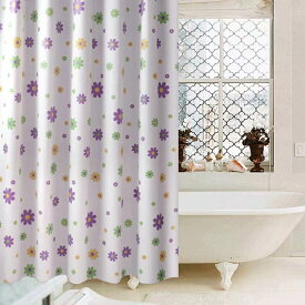 シャワーカーテン 150×180cm 防水 防カビ バスカーテン お風呂用カーテン かわいいパープルフラワー　紫