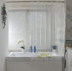 シャワーカーテン透明 ビニール 防カビ 防水 間仕切り 浴室 お風呂 洗面所 180cm×200cm EVA製 フックリング付き　高さ200cm