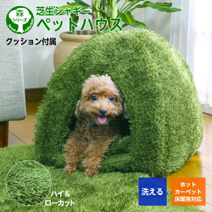 楽天市場 シャギー 芝生 ペットハウス 40 40 36cm クッション付属 森シリーズ ホットカーペット対応 洗濯機ok ペット用品 ベッド 布団 肉厚 ふわふわ もこもこ シャギー 犬 猫 小型犬 N34 まごころ屋本店
