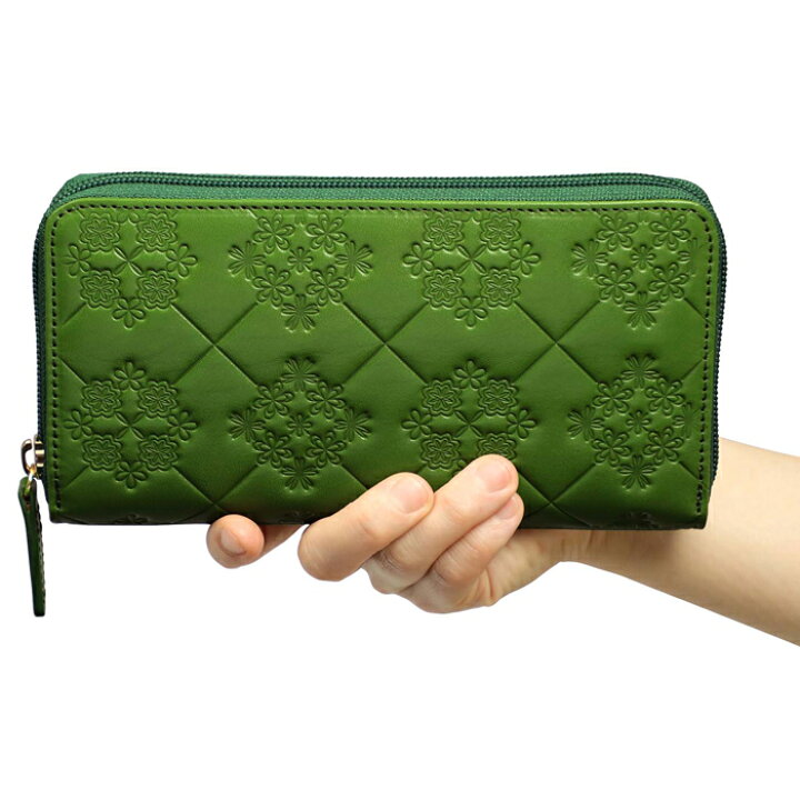 楽天市場 イタリア製 レザー 花柄型押し 長財布 牛革 グリーン 緑 ロング ウォレット 財布 メンズ レディース 男女兼用 おしゃれ 3850 まごころ屋本店