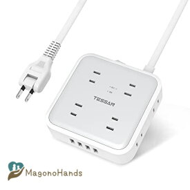 延長コード 2m 電源タップ TESSAN 8個AC口 4USBポート usb コンセントタップ たこあしコンセント oaタップ テーブルタップ 雷ガード 壁掛け 一括集中スイッチ