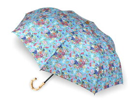 LIBERTYリバティプリントを使った晴雨兼用折り畳み傘パラソル(日傘)＜Stately Bouquet＞(ステイトリィブーケ)BLブルー 990176