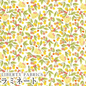 ハローキティ×リバティファブリックス LIBERTY つや消しラミネート(ビニールコーティング生地)<Cherries and Bows>(チェリーズアンドボウズ)【イエロー】MATLAMI-DC33495-J24B