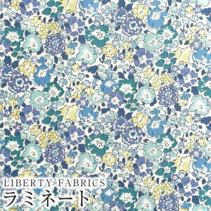 LIBERTYリバティプリント 国産つや消しラミネート(ビニールコーティング生地)【エターナル】<Michelle>(ミシェル)【サックス×イエロー】MATLAMI3636017YE