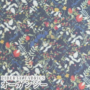 LIBERTYリバティプリント 国産リサイクルポリエステルオーガンジー生地<Heidi Meadow>(ハイジメドウ)【ネイビー】3638139-EIE-Z
