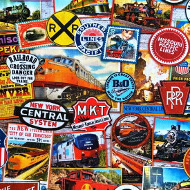 USAコットン Library of Rarities Adventure Road Signs Yardage(ライブラリーオブレアリティーズ アドベンチャーロードサイドサイン) シーチング生地 電車標識 Robert Kaufman(ロバートカフマン)19708-267