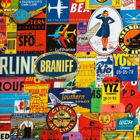 USAコットン Library of Rarities Adventure Airport Tags Yardage(ライブラリーオブレアリティーズ アドベンチャーエアポートタグ) シーチング生地 飛行機 空港 Robert Kaufman(ロバートカフマン)19709-267