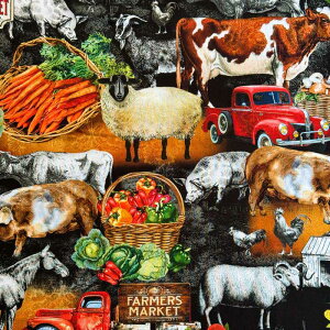 USA�R�b�g�� Farmer's Market Fabric Fresh&Local(�t�@�[�}�[�Y�}�[�P�b�g�E�t���b�V���A���h���[�J��) �V�[�`���O���n Michael Miller(�}�C�P���~���[)DCX11931-BLACK