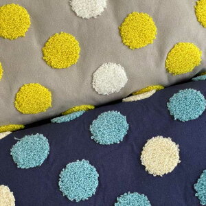 タフティング オックス生地 ドット柄 水玉 立体刺繍 ニードルパンチ グレー/ネイビー 150-1644-B