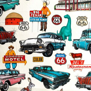 USA�R�b�g�� Route 66 Classic Cars And Icons(���[�g66�N���V�b�N�J�[)�N���[�� ���C�݃J���t�H���j�A ���T���[���X �V�[�`���O���n QT Fabrics(QT�t�@�u���b�N�X)31668-E