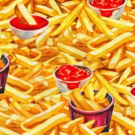 USAコットン French Fries With Ketchup(フレンチフライwithケチャップ)Yummy Bites シーチング生地 Robert Kaufman(ロバートカフマン)23297-133