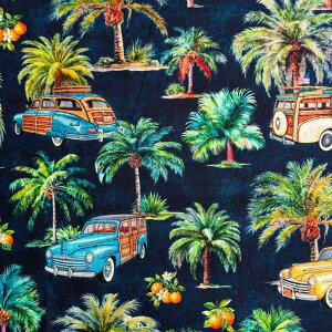 USARbg Midnight Palms, Trees & Cars(~bhiCgp[c[J[Y)V̖؁ lCr[ California Dreaming by Dan Morris V[`On QT Fabrics(QTt@ubNX)31348-W