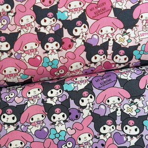 マイメロ50周年記念&クロミ20周年記念柄 オックス生地ファブリック ピンク/ラベンダー(サンリオキャラクター 入園入学通園通学 レッスンバッグ シューズバッグ 手作り)G-8977