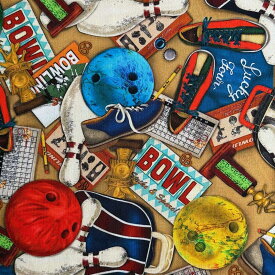 USAコットン Retro Bowling Equipment(レトロボーリング道具)シーチング生地 Robert Kaufman(ロバートカフマン)22852-256