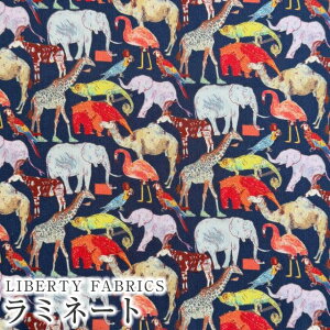LIBERTY FABRICS リバティプリント 国産つや消しラミネート(ビニールコーティング生地)<Queue for the Zoo>(キュー・フォー・ザ・ズー)【ネイビー地】MATLAMI3634160XE