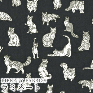 LIBERTY FABRICS リバティプリント 国産つや消しラミネート(ビニールコーティング生地)<Meow>(ミャオウ)【ブラック】MATLAMI-DC32576YE