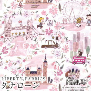 PEANUTS(TM)スヌーピー×リバティファブリックス 国産タナローン生地<A London Adventure>(ア・ロンドン・アドベンチャー)【ベージュピンク】DC33934-J25B