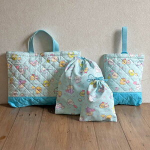 すみっコぐらし えびてん柄 入園 入学 通園 通学 4点セット レッスンバッグ シューズケース 体操服入れ コップ入れ 巾着袋(キャラクター)SET-G-3807-1A