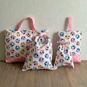 ミニーマウス ドット柄 入園 入学 通園 通学 4点セット レッスンバッグ シューズケース 体操服入れ コップ入れ 巾着袋(ディズニーキャラクター)SET-GR-1142-1A