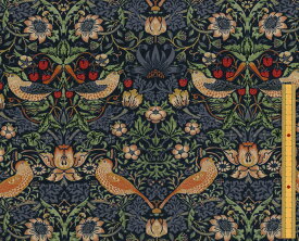 moda fabrics(モダ・ファブリックス)William Morris ウィリアムモリス シーチング生地＜Strawberry Thief＞(ストロベリー・スィーフ)いちご泥棒＜MULTIC BLUE(マルチックブルー)＞8176-44