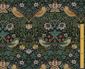 moda fabrics(モダ・ファブリックス)William Morris ウィリアムモリス シーチング生地＜Strawberry Thief＞(ストロベリー・スィーフ)いちご泥棒＜DAMASK BLACK(ダマスクブラック)＞8176-11