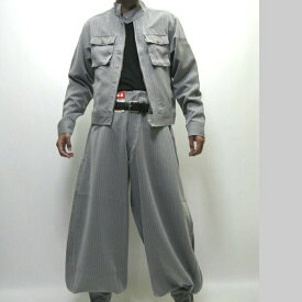 寅壱 寅一 ライダースジャケット x 超超ロング八分 4309s554418 上下セット ピンストライプ 37.シルバー 作業着 作業服 作業ズボン ニッカポッカ 鳶服