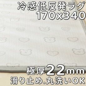 冷感ラグ 厚手 洗える 170 340 夏 ラグ 接触冷感 ラグ 170×340 低反発ラグ かわいい くま柄 ラグマット 低反発 カーペット おしゃれ 滑り止め付 センターラグ 3畳 本間 江戸間 三畳 さらさら 冷感 ラグカーペット へたらない ひんやり ラグ 蒸れない 省エネ 節電 極厚 22mm