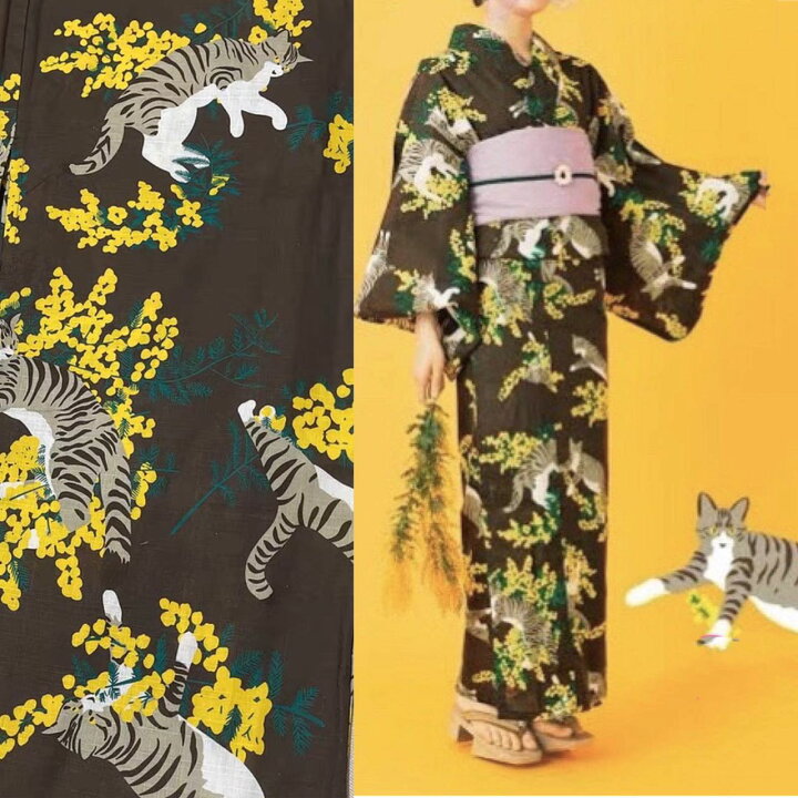 楽天市場】ネコ柄 浴衣 猫 レディース 浴衣 猫柄 三毛猫 浴衣 セット  