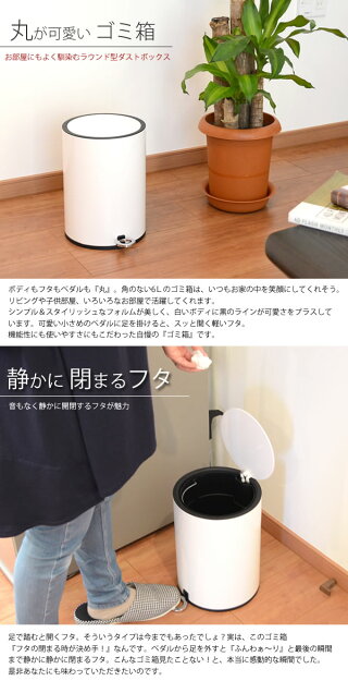 【送料無料】ちょっとおしゃれなゴミ箱6L丸型ホワイトふたつきゆっくり閉まる6リットルゴミ箱ラウンドホワイトフタ付きふた付きダストボックスごみ箱キッチンお洒落リットル【RCP】