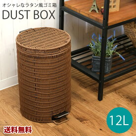 【新商品】【送料無料】ZA193　ラタン風ゴミ箱　12L　お手入れ簡単　ラタン調　ペダル付き　ダストボックス　ふた付き　アジアン　おしゃれ　かわいい　インテリア