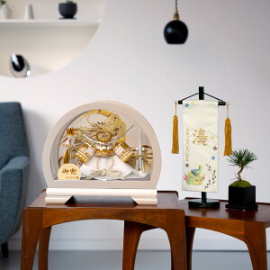 【選べる名前札プレゼント】五月人形 兜 コンパクト おしゃれ モダン 人気 インテリア 高級 兜ケース 月龍 5号 兜ケース グレー 清秀作 上杉白 名入れ 木札付き 日本製