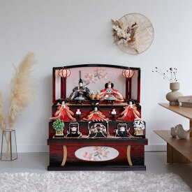 【選べる可愛い名前札プレゼント】雛人形 お雛様 コンパクト おしゃれ かわいい 木製 人気 あかり引出収納三段飾り 赤黒 吉徳大光224 間口60cm 名入れ 木札付き 日本製