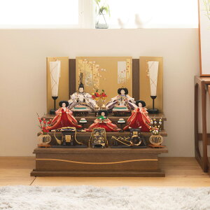 【選べる可愛い名前札プレゼント】雛人形 お雛様 コンパクト おしゃれ かわいい凛皇三段飾り 茶 名入れ 木札付き 日本製