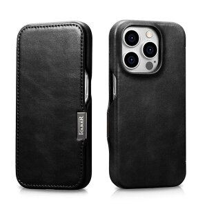 �y���K�i�ziCARER iPhone 15/iPhone 15 Pro /iPhone 16/ 16 Pro�Ή��@��I�� �{�v �蒠�^ ���^���N���b�v �I�C�����b�N�X ���U�[ �t���b�v �P�[�X �}�O�l�b�g�z�� �ی�P�[�X Side-open �i�u���b�N�A�u���E��