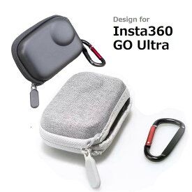 Insta360 Go Ultra対応 半開き カメラ 保護ケース ファスナー コンパクト カメラレンズ保護 カラビナ付き フック ケースにいれたまま1/4ネジ対応セルフィスティック、ネジアダプタ取付可能 （EVAブラック、布グレー）2色選択
