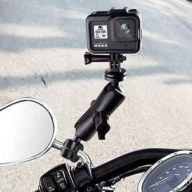 DJI Osmo Action、GoPro シリーズ、アクションカメラ対応 バックミラーポール コンロッド固定 ポール径9.5mm～16mm対応 オートバイ マウントホルダー 4種ポール径アダプタ付属　GoPro HERO8/ HERO7 / 6/5及びその他のアクションカメラ ブラック