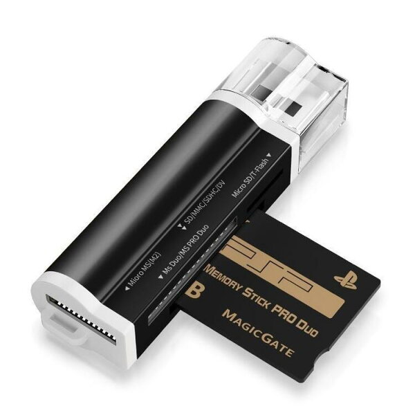USB2.0 A to Micro MS(M2)/SD/MMC/SD(HC)/DV/MS DUO/MS PRO DUO/Micro SD/T-flash/TF コンパクトフラッシュ カードリーダー ライター フラッシュメモリー対応 カメラ、PSP、パソコン用メモリーカード　（ブラック、シルバー）2色選択