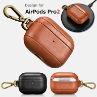 【正規品】iCARER アップル AirPods Pro2 エアポッズ プロ 2用 メタル フック付 本革 ビンテージレザー …