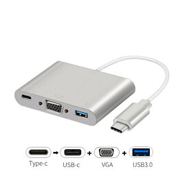 USB C-VGA/USB3.0/USB-C メス給電ポート付 3in1 変換アダプタ 1080P VGA ミニD-Sub 15ピン オスーメス 16cm USB3.1 Type C to VGA/ コンバータ for iPad Pro 11/12.9inch/MacBook 12inch Pro 13インチ&15インチ ChromeBook Pixel (※ WINDOWS PC条件付き)