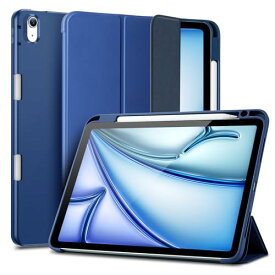 ESR iPad Air 11インチ(M2) ケース(2024) iPad Air 第5/4世代 ケース (2022/2020) ペンシルホルダー付き Pencil Pro ワイヤレス充電対応 三つ折スタンド 柔軟 ブルー