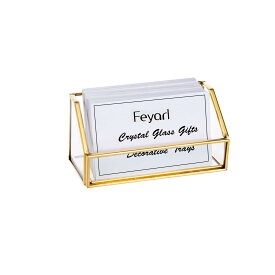 Feyarl 名刺スタンド 名刺立て カード立て ガラス カードケース オフィス 名刺収納 真鍮 事務用品 台形 ゴールド