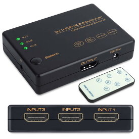 HDMI切替器 3入力1出力 HDMI2.0 HDMI セレクター 4K60Hz HDMI分配器 usb給電 4K+3D HDCP2.2対応 スプリッター 自動手動切替機能搭載 リモコン付き PS5、PS4 Pro、PS3、Xbox、Fire TV、ROKU、ラップトップ、Apple TV、DVDプレーヤーなど対応