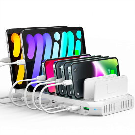Alxum USB充電ステーション 60W 10ポートIPad 充電スタンド QC 3.0 急速充電 10台同時充電 PSE認証済 スマホ卓上収納 仕切り板調整可能 Android/iPhone/iPad/kindle/タブレット/PSP対応 ホワイト