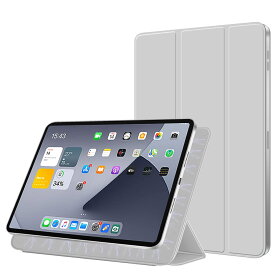 KenKe 新型 iPad Pro 11 ケース 第4/3/2/1世代 通用 磁気吸着 軽量 柔らかいシリコン 高級PU材質 カバー Pencil 2 ワイヤレス充電可能 三つ折り畳み可 スタンド マグネット付き 自動スリープ機能 iPad Pro 11インチ 2022/2021/2020/2018 (ライトグレー)