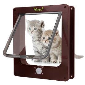 Ycozy 二世代 ペットドア 外寸21.5×19cm 猫 出入り口 小型犬用 ドア 猫扉 4ウェイロッキング キャットドア 室内用 取り付け簡単 冷暖房対策