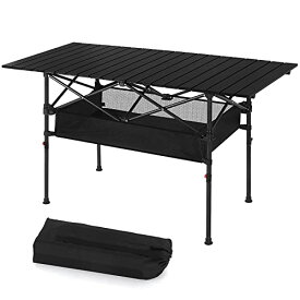 【送料無料】BAROKURO キャンプ テーブル アウトドア ロールテーブル 折りたたみ 高さ調整 アルミ製テーブル ピクニック コンパクト 棚 バーベキュー フィールドホッパー レジャーテーブル フィールドラック 軽量 持ち運び ハイキング ピクニック お花見 専用収納袋付き