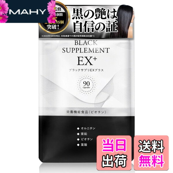 【送料無料】ブラックサプリEX プラス [発売から17年のロングセラーサプリメント オルニチン 亜鉛 女性 男性 ビオチン 葉酸]日本製 ヘアケアサプリ (90粒x1袋 （30日分）)