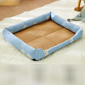 ペットベッド ペットマット 夏用 冷感 クールベッド ひんやり 犬用ベッド 滑りにくい裏生地 夏ござペットベッド 室内 お手入れ簡単 猫用ベッド ペットソファ ペットクッション 暑さ対策 安眠 ブルー