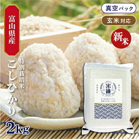 【新米】【令和七年産】 富山県産 こしひかり 2kg 【白米 玄米】 真空パック 一等米 特別栽培米 減農薬 減化学肥料 保存米 検査米 送料無料