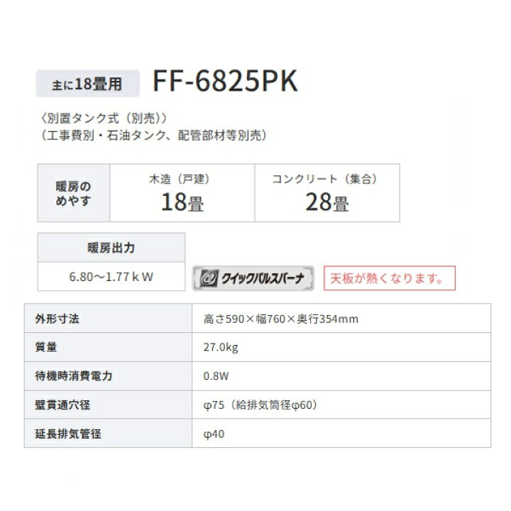 楽天市場】コロナ FF-6825PK(N) 寒冷地用大型ストーブ FF式輻射 別置 